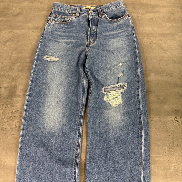 Levi's Premium Denim - Levis Ribcage Straight Ankle Jeans Womens 27 Blue Distressed Premium High Rise